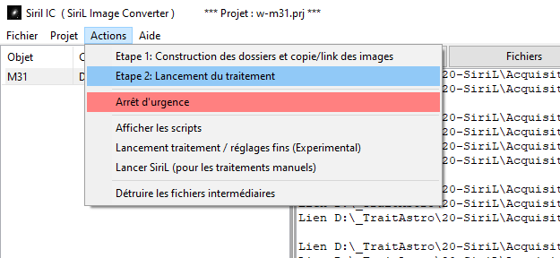 Exécution du script Siril