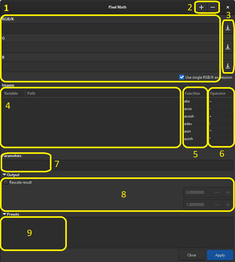 Vue de l&rsquo;interface PixelMath