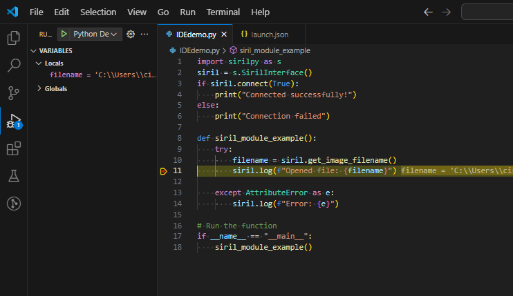 VSCode breakpoint hit