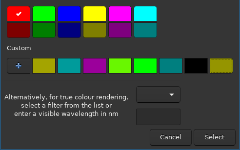 The colour selector appears when clicking on a coloured box from the RGB composition window